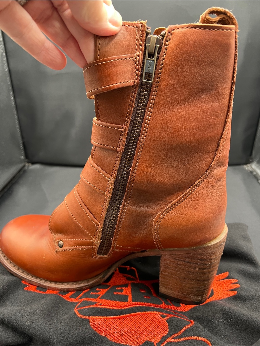 Freebird by Steven Cognac Brown Buckle Strap Heeled Boots - Picture 4 of 6